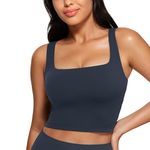 CRZ YOGA Women's Butterluxe Square Neck Sports Bra Padded Wireless Crop Top Gym Workout Tank Tops Camisole with Built in Bra True Navy 16