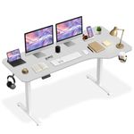 MotionGrey - Electric Motor Height Adjustable Standing Desk, Ergonomic Stand Up Desk, Adjustable Computer Sit Stand Desk Stand - Black Frame Single Motor with Table Top (White, 63 * 24 Inch Right)