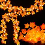 Nisco DIY Artificial Maple Vines with 100 LED USB String Lights - Pack of 10 Mtr Fairy Lights and 4 Pcs Maple Leaf Vines 7 Ft Each Vine (Total 28 Ft), for Wall Room Window Party Festival Décor