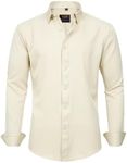 J.VER Men's Dress Shirts Solid Long Sleeve Stretch Wrinkle-Free Formal Shirt Business Casual Button Down Shirts, Cream