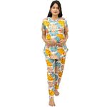 The Starmom Women's Zipless Cotton Blend Printed Maternity & Feeding Night Suit Set of Top & Pajama Set | Pre & Post Pregnancy Nursing Night Dress Cream