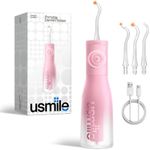 usmile C30 Cordless Water Flosser, 300ml Large Tank, 5 Pressure Levels Deep Clean, S-Shaped Nozzles for Braces & Sensitive Gums, USB-C Rechargeable, IPX7 Waterproof, Portable Travel & Home Use(Pink)
