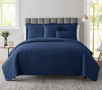 Clara Clark Quilts Queen Size - All Season Bedspread Coverlet Set, Pinsonic Weave Lightweight Queen Quilt Bedding Set - 5 Piece Queen Quilt Set with Pillow Shams, Ellipse - Navy