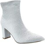 Women Rhinestone Block Chunky Heel Ankle Bootie, Ivory Rhinestone, 8 UK