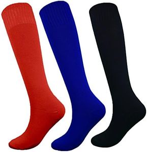 Fitliva Tube Dress Multi Color Assorted Multicolor Socks Volleyball Baseball Knee Guard Sports Socks(3Pack-Black Blue Red)