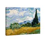 Wieco Art - Wheat Field with Cypresses by Van Gogh Classic Oil Paintings Reproduction Modern Framed Landscape Giclee Canvas Prints Artwork on Canvas Wall Art for Living Room Home Office Decorations