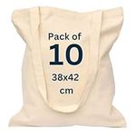 Cotton Canvas Plain Tote Bags to Decorate in Bulk Pack of 10, 100% Natural Cotton Premium 145gsm (5 Oz.) Fabric Blank Reusable Large Canvas bag -38 X 42 cm+65cm long Handles (Pack of 10-Natural)