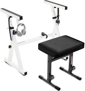 Liquid Stands Keyboard Stand and Bench Set - Portable Heavy Duty Digital Piano Stand for 54-88 Key Electric Pianos & Adjustable Piano Bench, Chair, Seat, Stool - Keyboard Music Accessories (White)