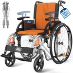 VOCIC Ultra Lightweight Wheelchair for Adults, 23lb Frame Portable Foldable Self-Propelled Wheelchairs for Seniors with Quick Release Wheels, Swing-Away Footrests,Flip-Back Arm, 300 lbs Orange
