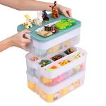 Toy Storage Organizer for Lego, 3-Layer Stackable Building Blocks Container Compartmentalized Bricks Puzzle Sorter Toy Sorting Box Storage Bins (Olive Green)