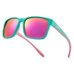 Jefoo Polarized Fishing Sunglasses for Men Women Kayaking Surfing Driving Lightweight Sports Sun Glasses UV Protection, Purple Pink Mirrored Lens / Mint Green Frame, Medium