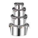 Misichao Stainless Steel Food Containers with Lids 4 Pack Metal Food Storage Container Set Meal Prep Containers Reusable Leak-Proof Bento Lunch Box Dishwasher & Freezer Safe 330ml+550ml+950ml+2000ml