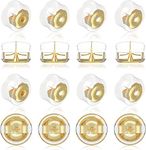 18K Gold Secure Earring Backs for Studs,925 Silver Silicone Earring Backs Hypoallergenic Soft Clear Replacements for Studs/Droopy Ear,Rubber Earring Backs Pierced Locking for Adults Kids(Gold,8 Pairs)