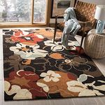 SAFAVIEH Four Seasons Collection Area Rug - 8' x 10', Black & Orange, Hand-Hooked Floral, Non-Shedding & Easy Care, Ideal for High Traffic Areas in Living Room, Bedroom (FRS228A)