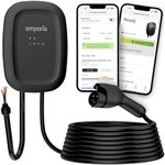 Emporia Level 2 EV Charger w/ J1772 Connector — 48 Amp, 240V WiFi Enabled Electric Vehicle Charging Station, 25ft Cable, Hardwired with Whip, Black