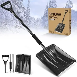 Snow Shovel, 2025 New Upgrade Large-Capacity Lightweight Aluminum Portable Snow Removal Tool, Parent-Child Playing Snow Shovel, Shovel for Car Driveway, Garden, Camping (Black)