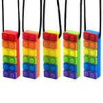 Novelfun Sensory Chew Necklace, 5 Pack Rainbow Color Silicone Chew Pendant Training and Development Chewing Necklace for Teething Babies, Autism ADHD SPD, Oral Motor, Anxiety, Autistic Children