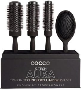 COCCO Aura Brush Set, Ceramic Paddle & Round Hairbrushes for Women, Blow-Drying & Frizz Control, Tourmaline Bristles, Ergonomic Grip, Full Styling Set (Black)
