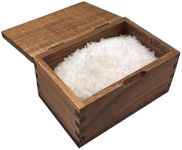 Itomoyo Salt Cellar Acacia Wood Storage Box with Flip Lid, 20 oz Capacity Natural 5.625 x 3.625 x 3