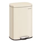 SONGMICS Kitchen Bin 13 Gallon (50 L), Pedal Bin for Kitchen, Rubbish Bin, Soft Close, Step-On Pedal, Steel, Inner Bucket, Sand Beige LTB050A02