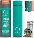 Pure Zen Tea Thermos with Infuser for Hot and Cold Infusions - Stainless Steel - Tea Infuser Bottle - Leakproof Travel Mug with Filter - 15oz