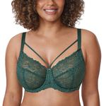 DELIMIRA Women's Plus Size Minimiser Bras Full Coverage Unlined Underwire Sheer Lace Bra B-K Cups Midnight Emerald 42DD