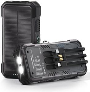 Solar Charger Power Bank 20000mAh, 22.5W PD Fast Charging Portable Charger with 3 Integrated Charging Cables, Dual LED Flashlight, Compatible with iPhone & Android for Camping, Hiking, Emergency