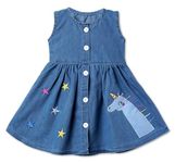 BENKILS Baby-Girl's Fit and Flare Knee-Length Casual Dress Denim_1_Oak Blue