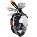 ZIPOUTE Snorkel Mask Full Face, Full Face Snorkel Mask Adult and Kids with Detachable Camera Mount, Snorkeling Mask 180 Panoramic View Anti-Fog Anti-Leak Dry Top Set (Orange Black, S/M)