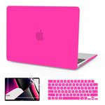 B BELK Compatible with MacBook Pro 14 inch Case 2024 2023 2022 2021 M3 A2918 A2992 M2 A2779 M1 A2442, Plastic Hard Shell Case+ Keyboard Cover +Screen Protector for MacBook Pro 14 Touch ID, Hot Pink