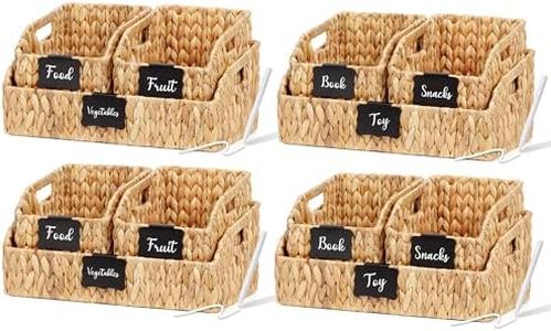 Stylave Wicker Baskets for Organizing,Pantry Baskets with Built-in Handles, Handwoven Wicker Storage Basket, Water Hyacinth Storage Bins for Shelves, 3 Pack, Natural 4 Set
