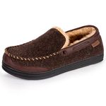 LongBay Men’s Moccasin Slippers Memory Foam Warm House Shoes Indoor Outdoor Rubber Sole（9UK,Coffee