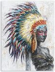 ATELIYISHU Canvas Wall Art Indian Woman Native American Women Chief Painting Prints Artwork Colorful Feathered headdress 12"x16"