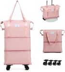 DINACO Duffel Trolley Bags for Travel,Luggage Bags for Travel,Rolling Duffle Bag with Wheels,Travel Bags for Luggage Trolley,Expandable Foldable Duffle Bag with Wheels (Pink)