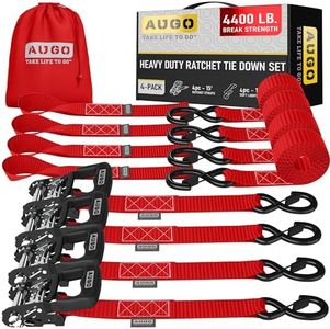 AUGO Heavy Duty Ratchet Straps & Soft Loops – Pack of 4 Extra Strong 1.5” by 15’ Ratchet Straps w/S-Hook Safety Latches & 4 Soft Loop Tie Downs – 4400Lb Break Strength for Motorcycles, ATVs, Etc.