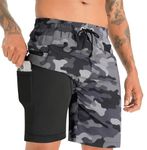 APTRO Men's Swim Trunks Swimming Shorts with Compression Liner 2 in 1 Board Shorts with Zipper Pockets Quick Dry Summer Surfing Sport 9 inch Camouflage Grey MK284 3XL