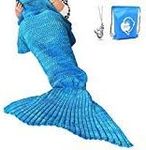 LAGHCAT Mermaid Tail Blanket Crochet Mermaid Blanket for Adult, Soft All Seasons Sleeping Blankets, Classic Pattern (71"x35.5", Blue)