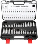 TOMMARS 32-PC Master Allen Hex Bit Socket Set, SAE & Metric Allen Hex Key Wrench Socket Set S2 Steel 1/4", 3/8", 1/2" Drive, H5/64 - H3/4 & H2 - H19