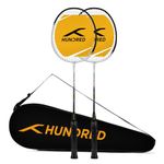 HUNDRED Aluminium Powertek 100 (Set of 2) Badminton Racket with Full Cover (115G, White/Black)