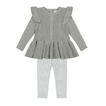 Laura Ashley Baby Girl Leggings & Knitted Long Sleeve Peplum Tunic Top, Cotton Knit & Floral Fall Outfit, Grey/3-6 Months