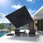 PURPLE LEAF 3 X 3 M Garden Cantilever Swivel Parasol, Large Square Patio Umbrella with Crank Handle and Tilt for Balcony and Outdoor, Grey