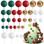 ASTARON 32 Pcs Ball Cake Topper Christmas Decorations Mini Balloons Cake Topper Sticks Foam Balls Cake Picks Cake Topper Balls Cake Decorations for Christmas Birthday Cake (Red Green Gold)