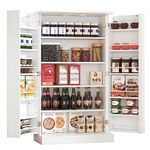 Yusong Kitchen Pantry Storage Cabinet Cupboard with Doors and 6 Adjustable Shelves for Small Space, Farmhouse Pantries Organization Cabinet for Dining Room, Living Room, White