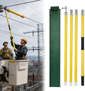 Telescopic Hot Stick, 220kV High Voltage Insulated Operating Pole, Heavy Duty Epoxy Resin Fiberglass Switch Stick with Spliceable Universal Head for Live-Line Work, 220KV 19.7ft 4-Section