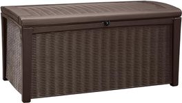 Keter Borneo 416L Outdoor 60% recycled Garden Furniture Storage Box Brown Rattan Effect | Fade Free | All Weather Resistant | Safe and Secure | Zero Maintenance | 2 year Warranty