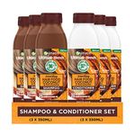 Garnier Shampoo & Conditioner Set by Ultimate Blends, Smoothing Coconut Hair Food For Curly and Frizzy Hair, 98 Percent Natural Origin Ingredients,3 x 350ml Shampoo and 3 x 350ml Conditioner