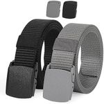 JASGOOD Nylon Military Tactical Men Belt 2 Pack Webbing Outdoor Web Belt With Plastic Buckle Snow Pants Belts, J-Black+Grey, Fits Pant up to 45 Inch