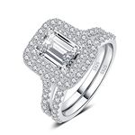 JewelryPalace Classic 1.6ct Cubic Zirconia Double Halo Engagement Rings for Women, Emerald Cut 925 Sterling Silver 14K Gold Promise Ring for Her, Simulated Diamond Anniversary Wedding Band Bridal Set9