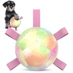 HETOO Dog Toys Soccer Ball with Straps, Interactive Dog Toys for Tug of War, Puppy Birthday Gifts, Dog Tug Toy, Dog Water Toy, Durable Dog Balls World Cup for Small Dogs 5 Inch Rainbow