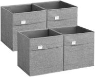 SONGMICS Cube Storage Boxes, Set of 4 Storage Cubes, 33 x 33 x 33 cm, 2 Handles, Foldable, Oxford Fabric and Linen-Look Fabric, Washable, Metal Label Holders, Dove Grey ROB233G04